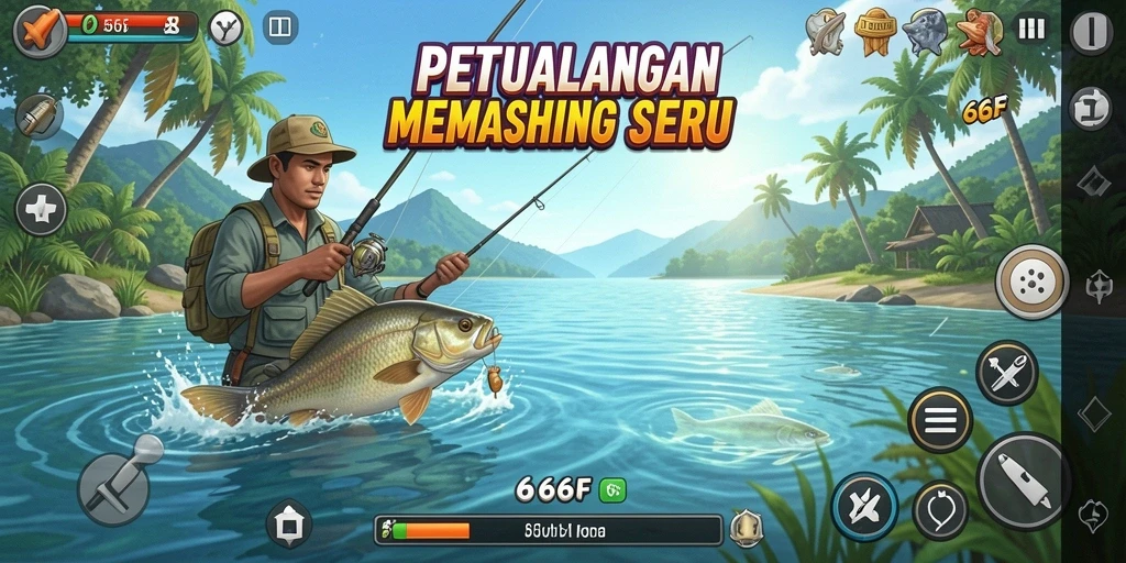Tampilan aksi memancing seru dalam game 666F.