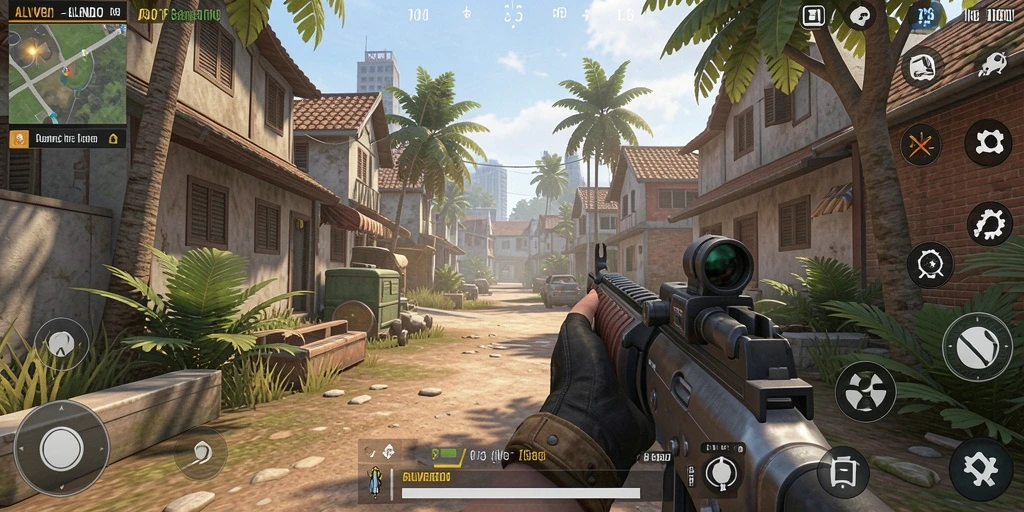 Gameplay menegangkan ALVENDO dengan aksi tembak-menembak seru.