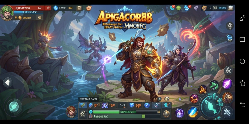 Tangkapan layar APIGACOR88 menunjukkan pertempuran epik dalam petualangan MMORPG.