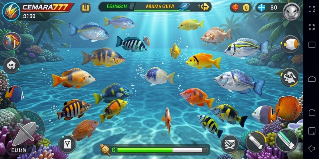 Tampilan penuh warna dari gameplay menembak ikan CEMARA777.
