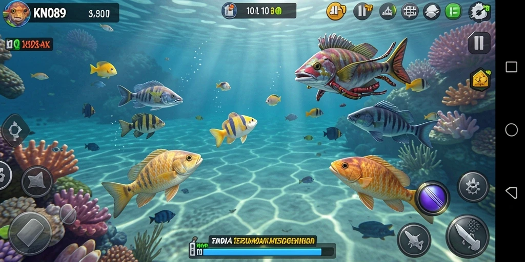 Screenshot gameplay KNO89 menunjukkan aksi tembak ikan yang seru.