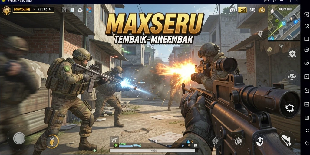 Tampilan gameplay seru MAXSERU dengan aksi tembak-menembak menegangkan.
