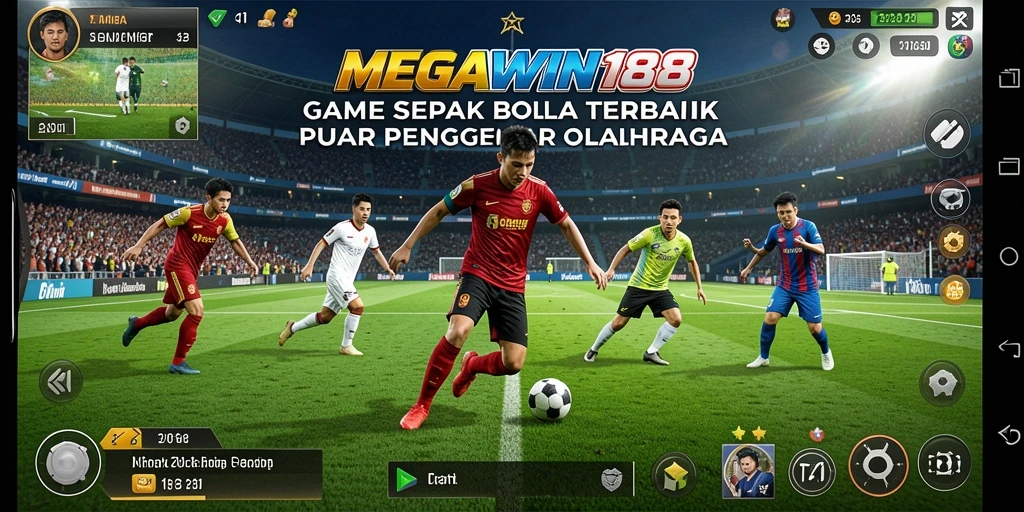 Tampilan antarmuka MEGAWIN188 dengan aksi sepak bola yang seru.