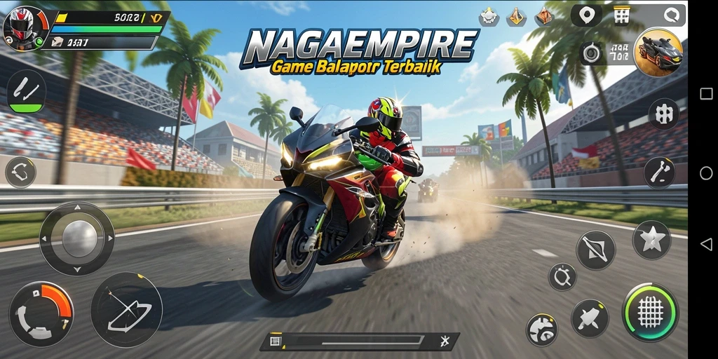 Tampilan menarik dari gameplay balapan motor di NAGAEMPIRE.
