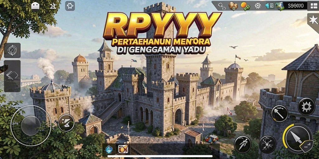 Tampilan menarik dari serangan menara dalam gameplay RPYYY.