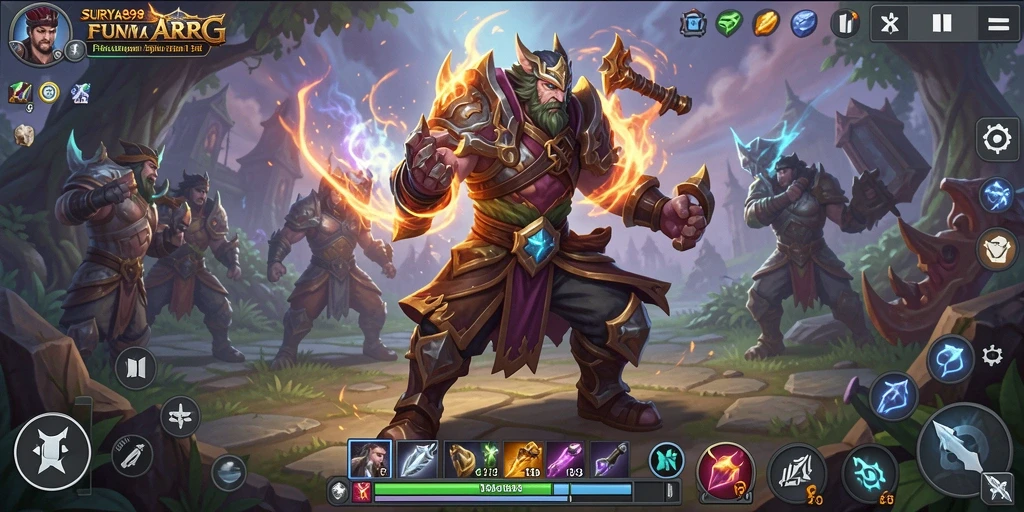 Screenshot gameplay <strong>SURYA898</strong> menampilkan pertarungan mendebarkan di dunia fantasi.