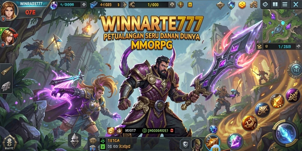 Screenshot gameplay WINRATE777 memperlihatkan pertarungan epik di dunia MMORPG.